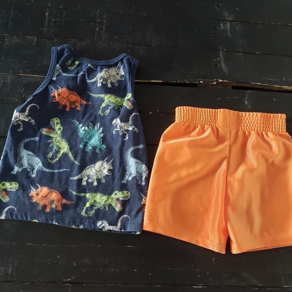 Garanimals Toddler Boy 2T Outfit Set Dinosaur Tank Top Orange Basketball Shorts
